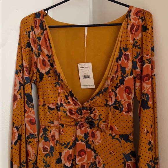 Free People yellow floral silk dress - Picture 3 of 3
